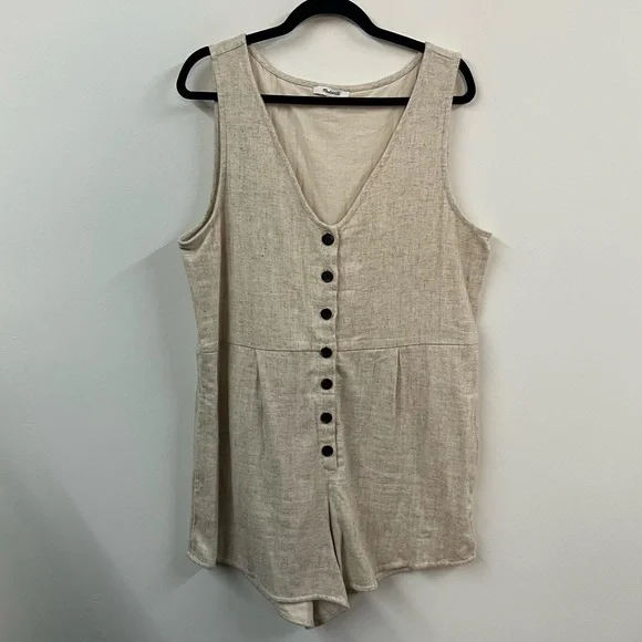 Madewell V Neck Button Down Linen Blend Romper - Picture 2 of 13